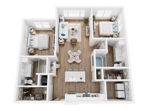 Floor plan for 2 beds, 2 baths, 1133 sqft